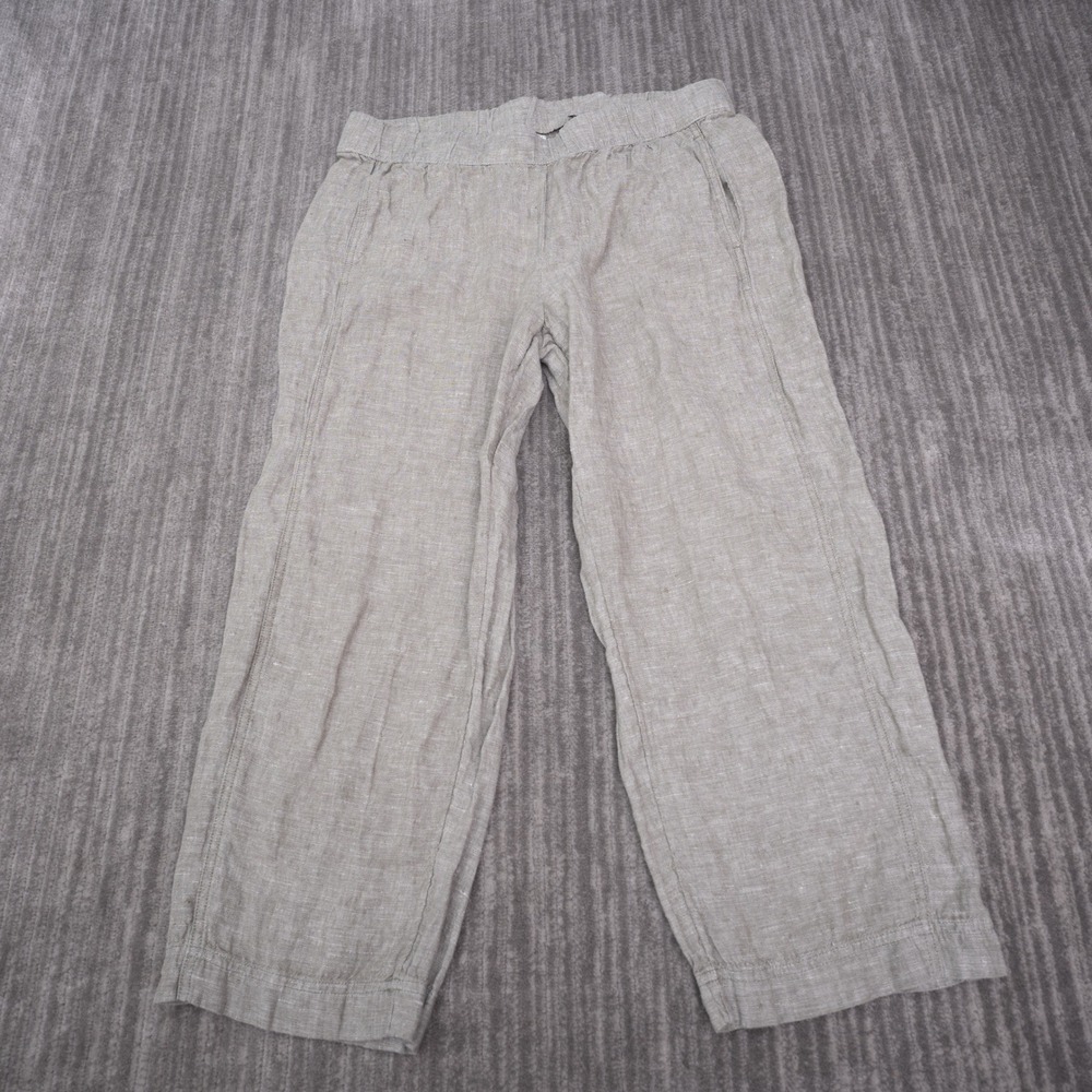 Pure Jill Linen Pants Womens Medium Brown Excellent Cropped Elastic Waist Pocket